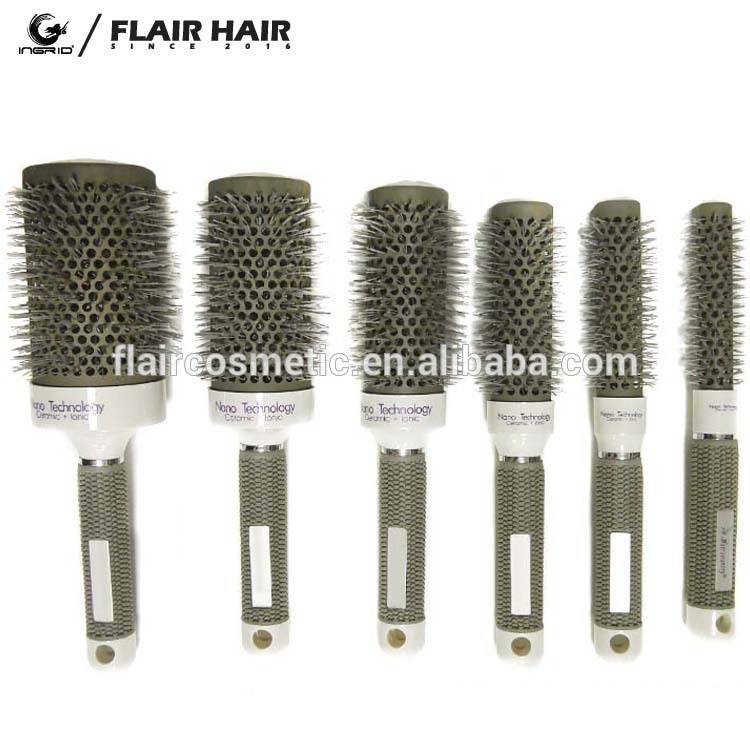 Salon high quality ceramic hair brush with aluminium barrel nylon bristle