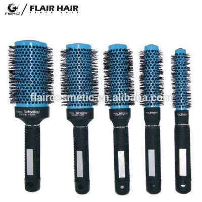 Rubber coating handle professional round ceramic hair brush with private logo